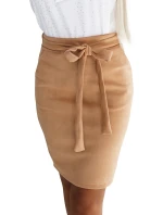 569-1 Semišová sukně s vázáním - karamelová barva