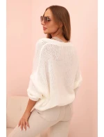 Dámský svetr s výstřihem do V a knoflíky ecru Dámský svetr s výstřihem do V a knoflíky ecru
