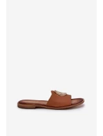 Zazoo 2938 Kožené Pantofle Na Plochém Podpatku S Dekorací Camel