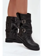 Vlnité dámské kozačky do poloviny lýtek s pásky a sponami Černé Halvessa