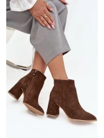 Kozačky z přírodního semiše s vysokým podpatkem vyhřívané hnědé Zazoo 3128