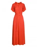 S364 Viskózové maxi košilové šaty - korálová barva S364 Viskózové maxi košilové šaty - korálová barva