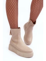 Dámské kožené boty na platformě Bežové Jenefer