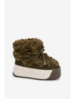 Dámské sněhule na masivní platformě s tkaničkami a kožešinou Kalivira