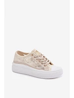 Dámské tenisky s krajkou na platformě Lee Cooper LCW-26-44-4481 Béžové Dámské tenisky s krajkou na platformě Lee Cooper LCW-26-44-4481 Béžové