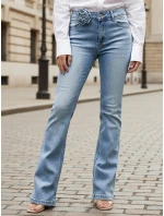 Dámské džínové zvonové kalhoty s květinou FLOWERSSE modré FashionStreet UY2677 Dámské džínové zvonové kalhoty s květinou FLOWERSSE modré FashionStreet UY2677