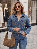 Dámská džínová přechodová bunda s výšivkou, modrá, FashionStreet TY5901