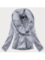 Dámská semišová bunda ramoneska ve vřesové barvě s kožešinou (6502big)