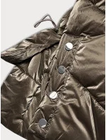 Tmavě zlatá metalická krátká dámská zimní bunda puffer (omdl-022)