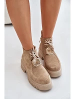 Semišové Boty Se Zlatou Dekorací Béžové Zazoo 2952