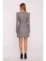 M869 Tvídové šaty s výstřihem do V - grafitové