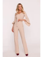 S416 Kombinéza s volánkovými rukávy - béžová