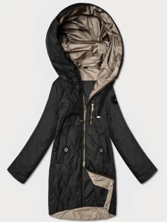 Pikowana kurtka damska z asymetrycznym dołem Goodlookin czarna (B8592-1)