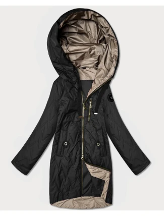 Pikowana kurtka damska z asymetrycznym dołem Goodlookin czarna (B8592-1)