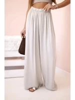 Široké dámské kalhoty z viskózy s elastickým pasem tmavě béžové