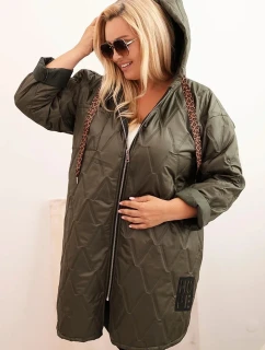 Dámská bunda Plus Size prošívaná s kapucí a nápisem HOPE khaki