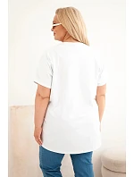 Dámská bavlněná halenka Plus Size s peříčky bílá