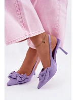 Dámské sandály na podpatku s mašlí fialové Petrella