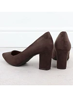 Dámské semišové lodičky na sloupek podpatku PB414 / SK403E Tmavě hnědá - Sergio Leone