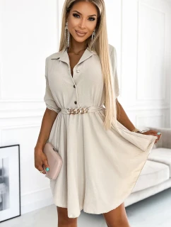 461-1 Košilové šaty s knoflíky a zlatým páskem - BEACH