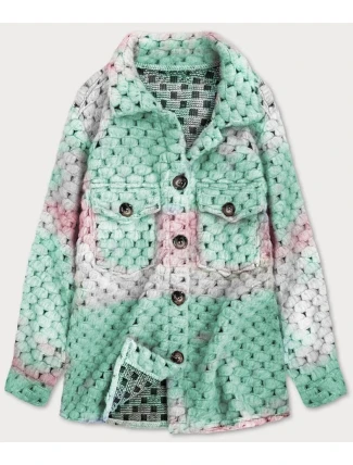 Růžovo-mátová dámská košilová bunda se stojáčkem (1132) Růžovo-mátová dámská košilová bunda se stojáčkem (1132)