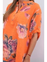 Dámská bavlněná halenka s květinovým vzorem pomeranč