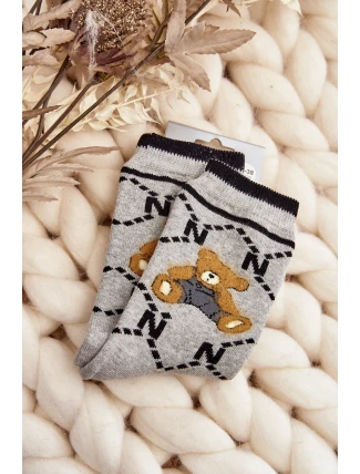 Teplé Bavlněné Ponožky S Medvídkem Šedé Teplé Bavlněné Ponožky S Medvídkem Šedé