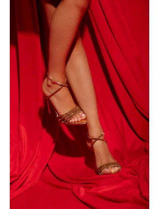 Rosavie zlaté sandály na podpatku s krystaly