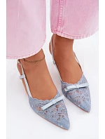 Dámské krajkové sandály na podpatku s mašlí Modré Maribelle