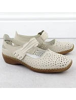 Dámská kožená prolamovaná obuv na suchý zip béžové barvy Rieker 41399-14