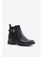 Dámské botky Chelsea na nízkém podpatku zateplené se zlatou sponou černé Inomira