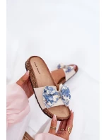 Dámské pantofle s mašlí na korkové platformě modré Lisandrea