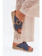 Dámské Pantofle Na Klínu S Dekorativní Přezkou Inblu RV000012 Modré