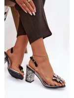 Průhledné sandály na podpatku s ozdobou D&A MR38-321 černé