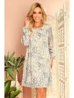 HANNAH - Dámské šifonové šaty s výstřihem na zádech a s béžovo-světle modrým vzorem typu "boho" 319-2