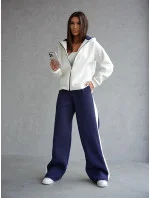 Bílo-tmavě modrý hrubší dámský bavlněný komplet s rozepínací mikinou (503) Bílo-tmavě modrý hrubší dámský bavlněný komplet s rozepínací mikinou (503)