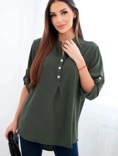 Halenka s delší zadní částí tmavé khaki