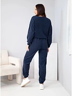 Dámská sada z žerzeje s pruhy s mikinou a kalhotami se stahováním modrý Dámská sada z žerzeje s pruhy s mikinou a kalhotami se stahováním modrý