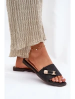 Dámské Pantofle Na Plochém Podpatku S Mašlí Černé Sallariela