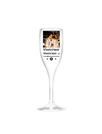 Personalizovaná nerozbitná prosecco sklenice s motivem přehrávače