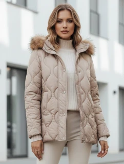 Dámská zimní bunda LUMORE s prošívanou kapucí béžová FashionStreet TY5011