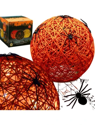DEKORATIVNÍ KOULE VEDLA PAVOUK LAMPA 15CM HALLOWEEN ORANŽOVÁ