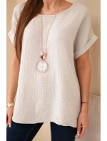 Mušelínová halenka s náhrdelníkem béžový