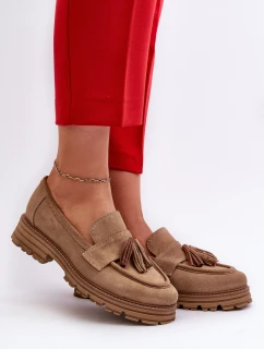 Zazoo 3469 Dámské semišové mokasíny s řasami béžové