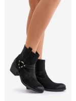 Semišové zateplené boty na podpatku černé Zazoo 60477