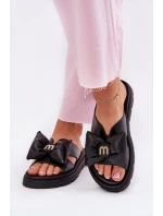Dámské kožené sandály na platformě s mašlí CheBello 4647 černé