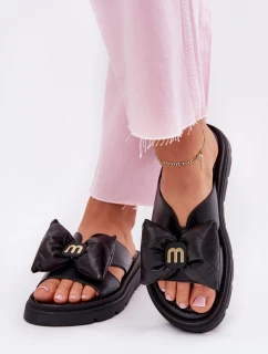 Dámské kožené sandály na platformě s mašlí CheBello 4647 černé