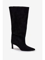 Dámské kozačky z eko semiše nazouvací na jehle černé Phelin Dámské kozačky z eko semiše nazouvací na jehle černé Phelin