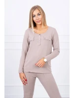 Sada s knoflíkovým výstřihem tmavě béžová