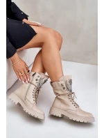 Eko Kožené Boty Workery Se Zdobením Zateplené D&A Bežové MR880-080